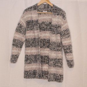 Grey and White Striped Sherpa Cardigan